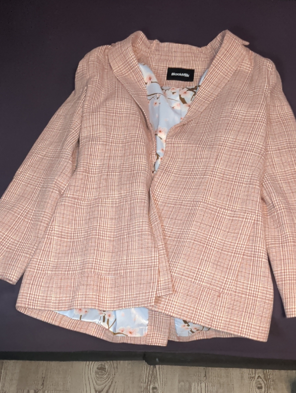Black Milk Pink Houndstooth Blazer with Cherry Blossom Lining